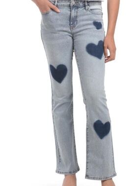 BLUE SPICE mid rise boot cut jeans with heart shadow pattern